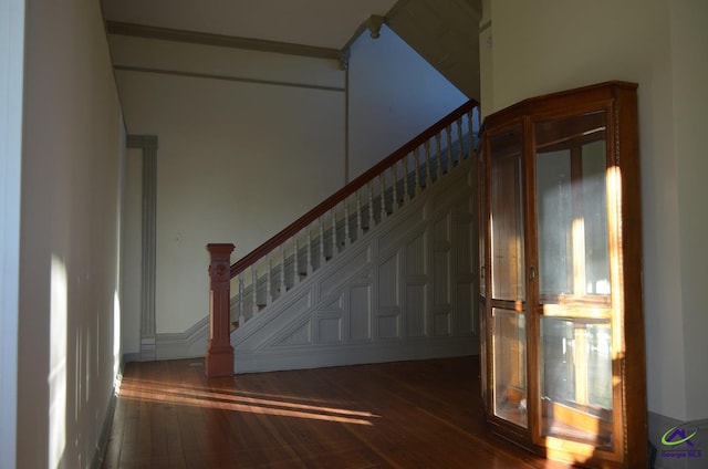 stairway featuring hardwood / wood-style floors