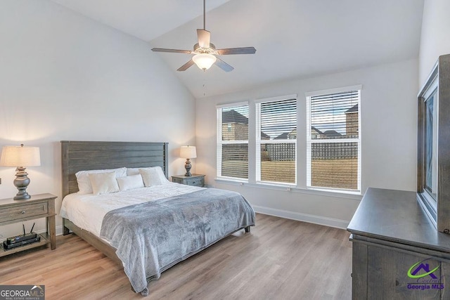 422 Chelsea Leigh Ave, Bonaire, GA 31005 - bedroom featuring ceiling fan, light wood-style floors, baseboards, and lofted ceiling