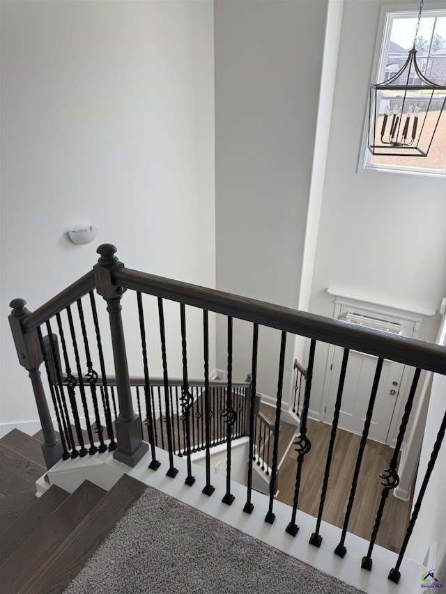 stairs featuring wood finished floors