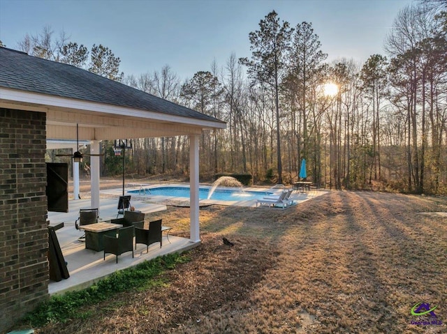 view of yard featuring a patio area and an outdoor pool