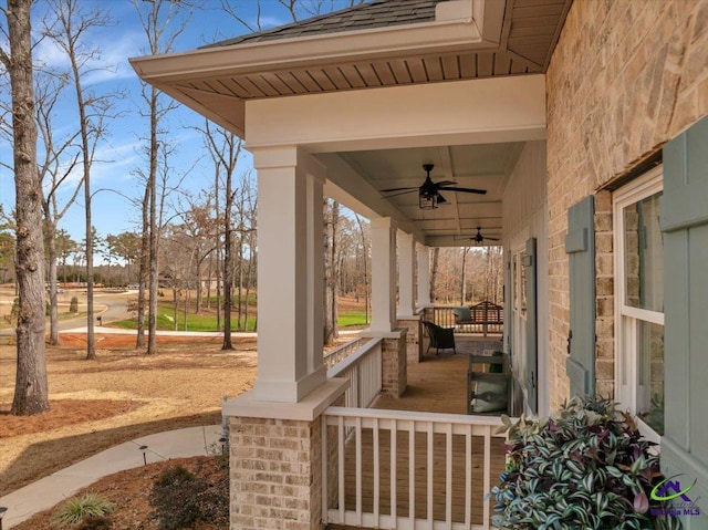 view of patio / terrace with covered porch and ceiling fan