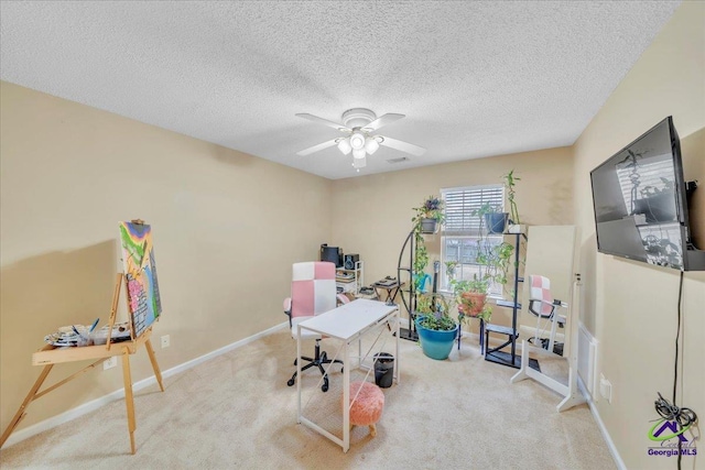 210 Cumberland Woods Ter, Warner Robins, GA 31088 - carpeted office space with a textured ceiling, baseboards, and a ceiling fan