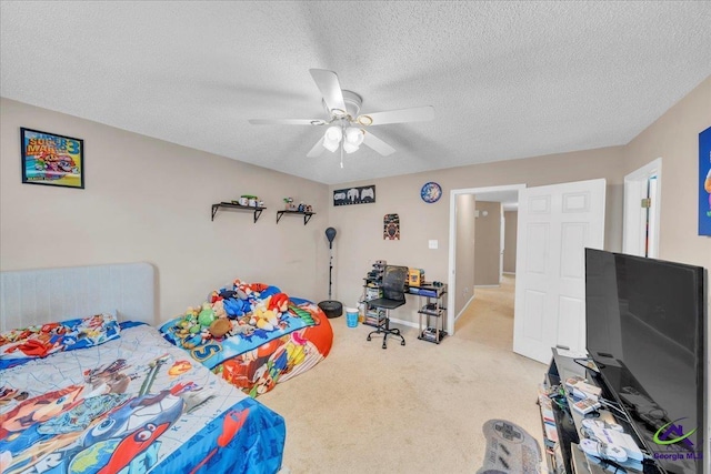 210 Cumberland Woods Ter, Warner Robins, GA 31088 - bedroom featuring light carpet, ceiling fan, baseboards, and a textured ceiling