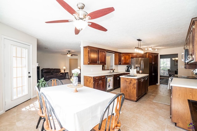 dining room with a textured ceiling