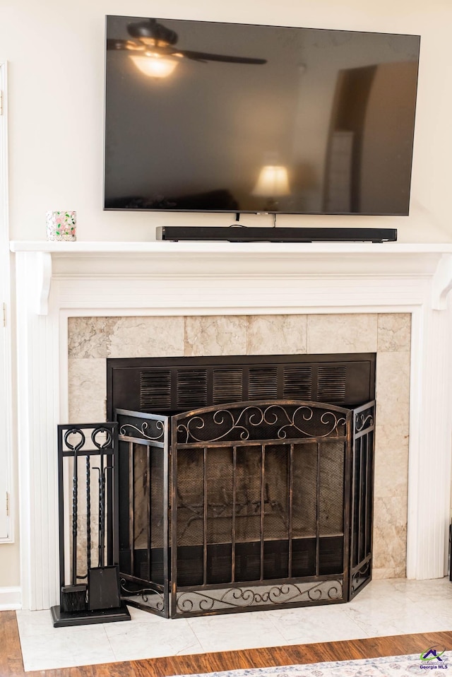 room details featuring a fireplace