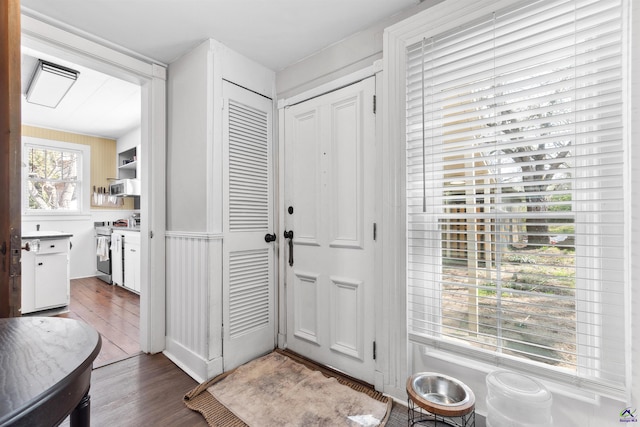 foyer entrance with dark wood-style floors