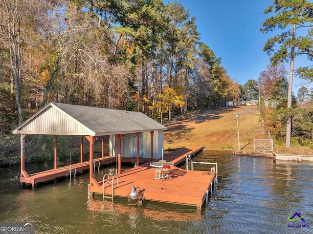 view of dock with a water view