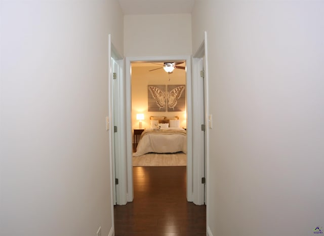 hallway featuring baseboards and dark wood finished floors