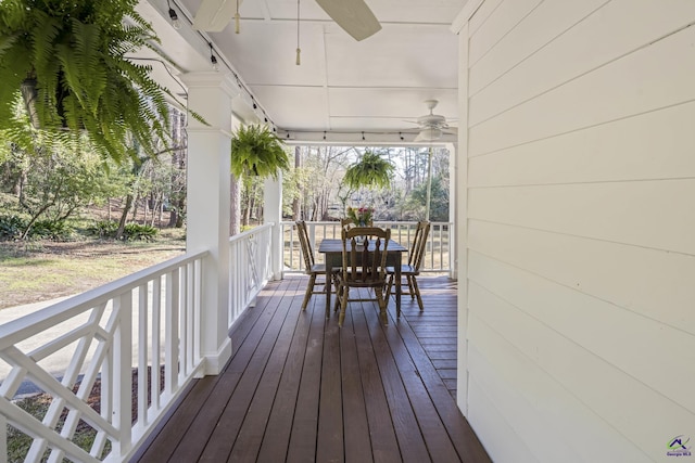 deck featuring a ceiling fan