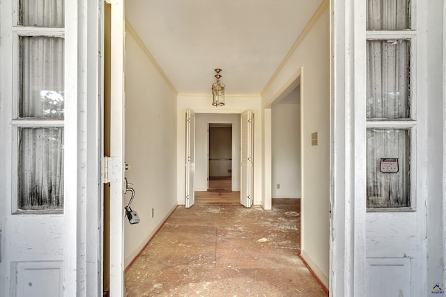 hallway with ornamental molding