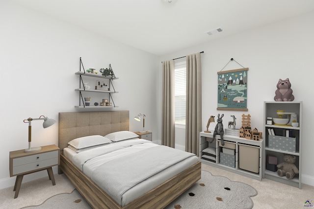 bedroom featuring carpet flooring, baseboards, and visible vents