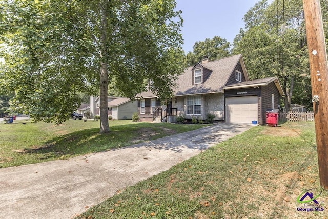 view of front of property featuring driveway, an attached garage, and a chimney