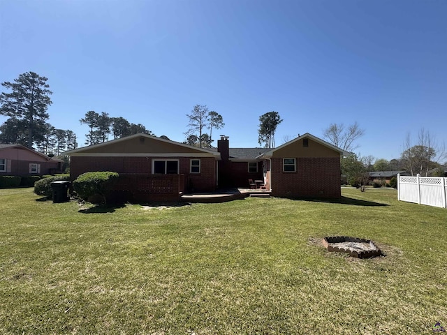 78 Duncan St, Fort Valley, GA 31030 - back of house featuring a deck, brick siding, and a chimney