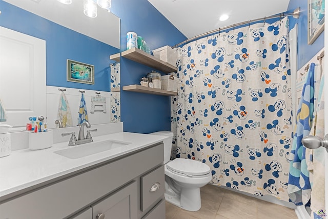 116 Hidesta Ct, Kathleen, GA 31047 - full bathroom with a shower with curtain, tile patterned floors, vanity, and toilet