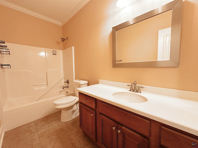 100 Northumberland Way, Warner Robins, GA 31088 - bathroom with crown molding, vanity, toilet, tile patterned floors, and bathing tub / shower combination