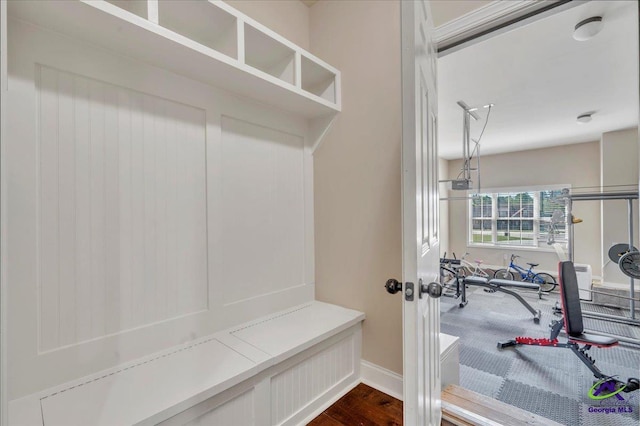159 Feather Ln, Jackson, GA 30233 - mudroom with dark wood-style flooring and baseboards
