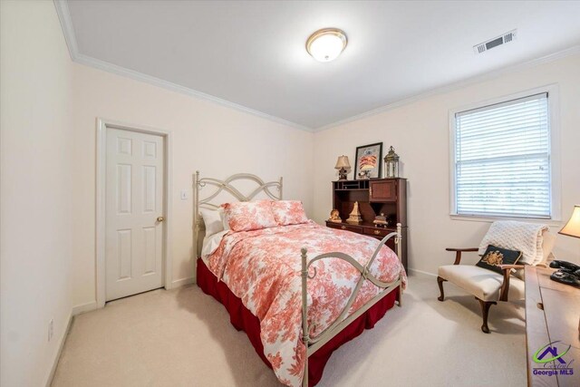 160 Barrington Hall Dr, Macon, GA 31220 - bedroom with baseboards, visible vents, light colored carpet, and crown molding