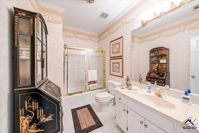 160 Barrington Hall Dr, Macon, GA 31220 - bathroom with visible vents, toilet, crown molding, vanity, and tile patterned floors