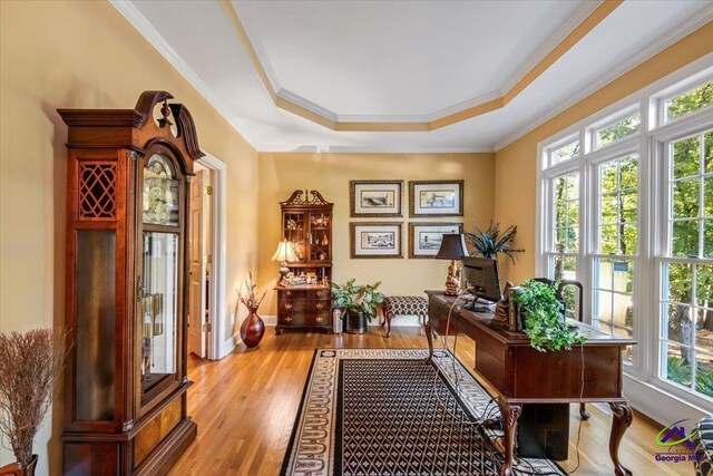 160 Barrington Hall Dr, Macon, GA 31220 - interior space featuring a raised ceiling, baseboards, crown molding, and wood finished floors