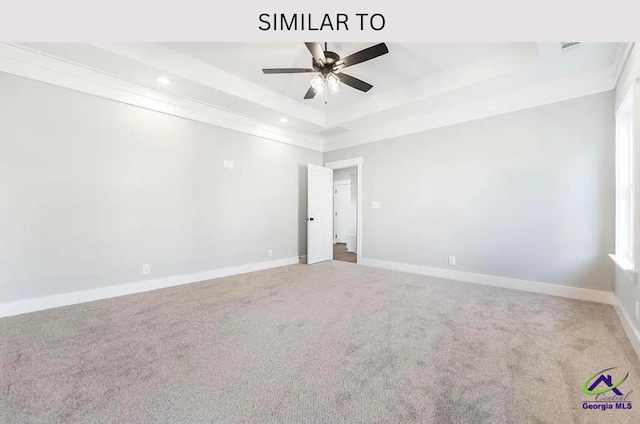 104 Reedy Ct, Perry, GA 31069 - carpeted spare room featuring a raised ceiling, a ceiling fan, recessed lighting, crown molding, and baseboards