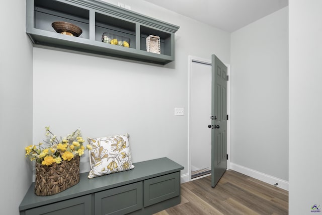 mudroom featuring baseboards and wood finished floors