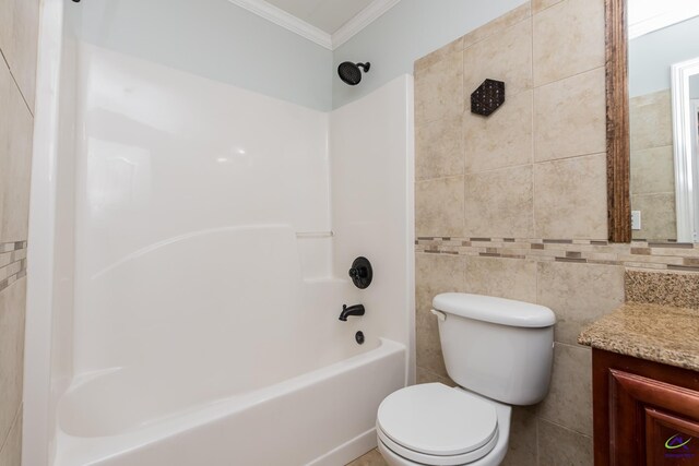 101 Bryce Dr, Warner Robins, GA 31088 - bathroom with toilet, vanity, crown molding, and  shower combination