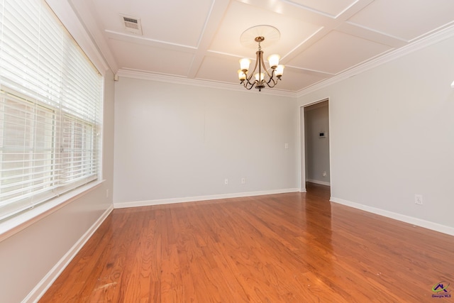 101 Bryce Dr, Warner Robins, GA 31088 - unfurnished room featuring baseboards, a notable chandelier, and coffered ceiling