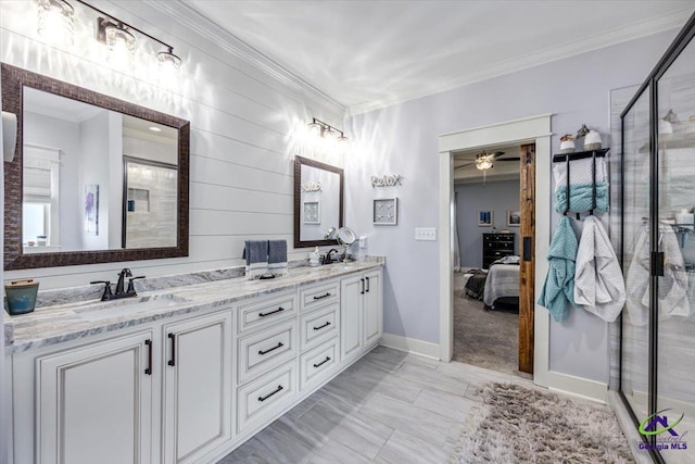 315 Apalachee Way, Bonaire, GA 31005 - ensuite bathroom with crown molding, a sink, and a shower stall