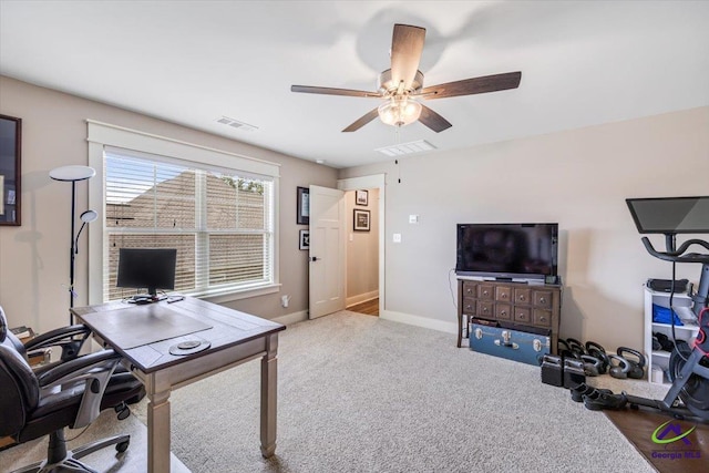 315 Apalachee Way, Bonaire, GA 31005 - office space featuring carpet flooring, a ceiling fan, visible vents, and baseboards