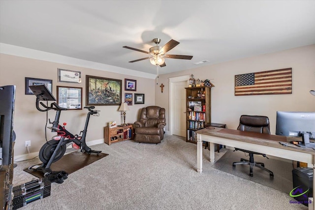 315 Apalachee Way, Bonaire, GA 31005 - office space featuring carpet flooring, a ceiling fan, visible vents, and baseboards