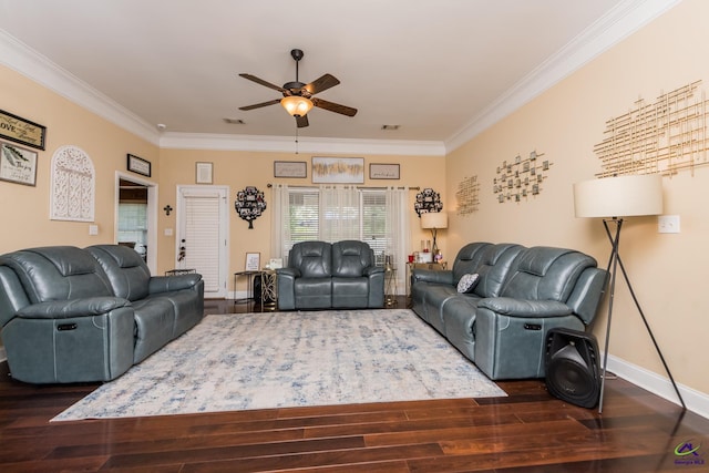 105 Taconic Ct, Bonaire, GA 31005 - living room featuring wood finished floors, ceiling fan, ornamental molding, and baseboards