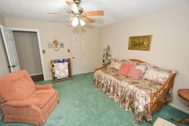 bedroom with baseboards, a ceiling fan, and carpet