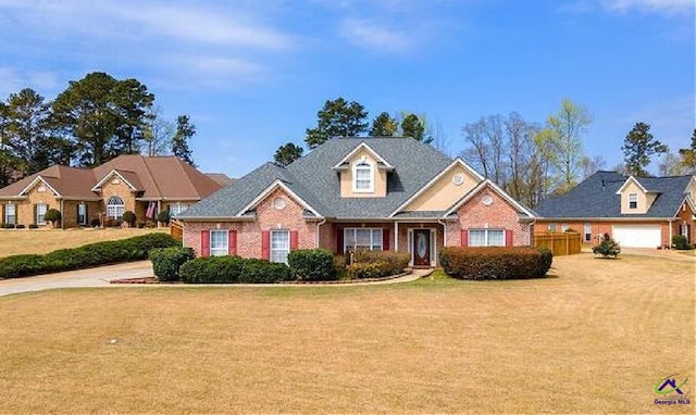 view of front of property featuring brick siding and a front lawn