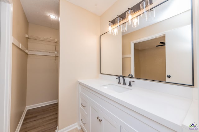 133 Avalon Dr, Warner Robins, GA 31093 - bathroom featuring vanity, baseboards, wood finished floors, and a spacious closet