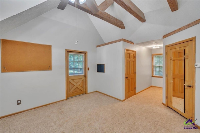 124 Joy Dr, Warner Robins, GA 31088 - additional living space with baseboards, carpet, a ceiling fan, and beam ceiling