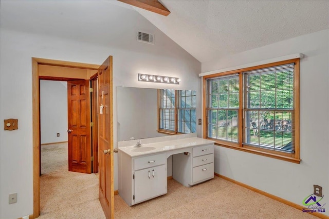 124 Joy Dr, Warner Robins, GA 31088 - bathroom featuring baseboards, visible vents, a healthy amount of sunlight, and lofted ceiling
