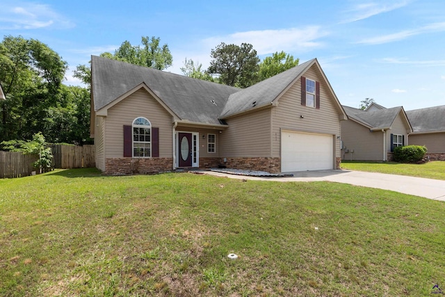 203 York Ln, Macon, GA 31220 - view of front of home featuring driveway, roof with shingles, a garage, fence, and a front lawn