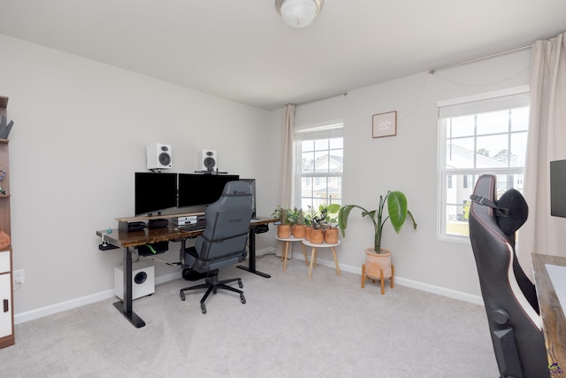 office area featuring baseboards and carpet