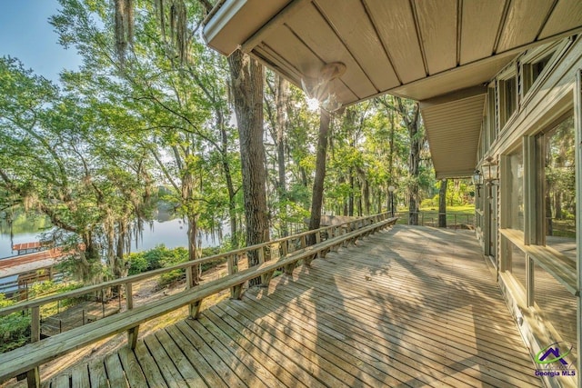 deck with a water view