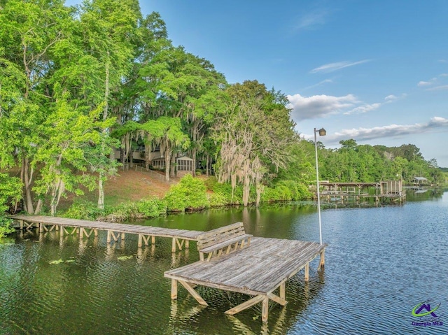 view of dock featuring a water view