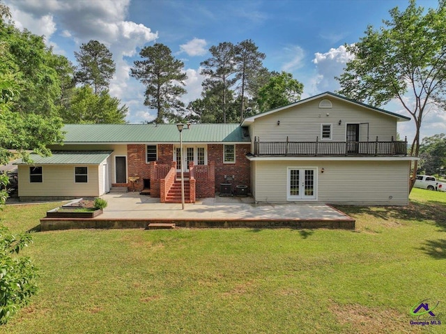 161 Walnut Ridge Dr, Macon, GA 31211 - back of property with french doors, a lawn, and a patio area