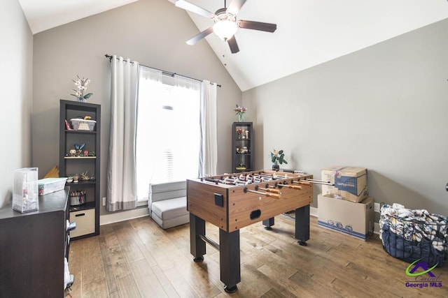 217 Woodlands Blvd, Kathleen, GA 31047 - playroom featuring a ceiling fan, lofted ceiling, and wood finished floors