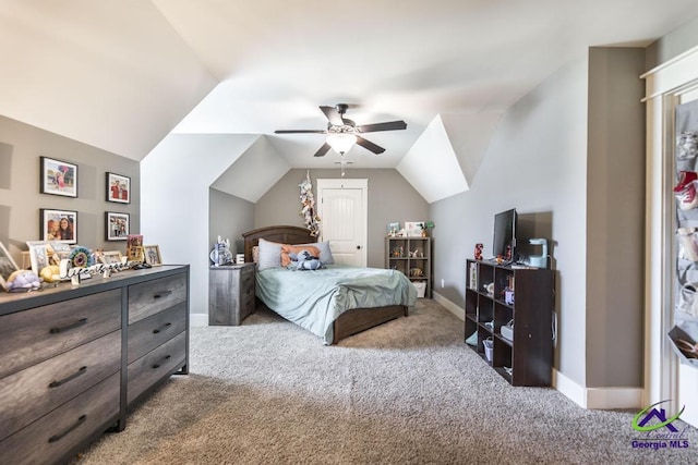 217 Woodlands Blvd, Kathleen, GA 31047 - bedroom with carpet floors, lofted ceiling, baseboards, and ceiling fan