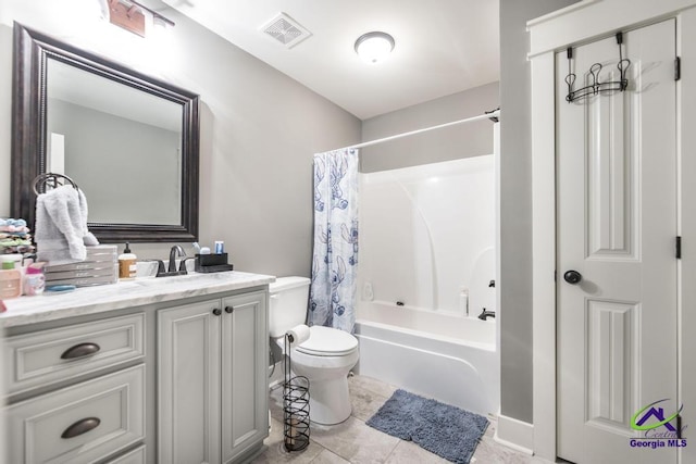 217 Woodlands Blvd, Kathleen, GA 31047 - full bathroom featuring toilet, shower / bathtub combination with curtain, vanity, and tile patterned floors