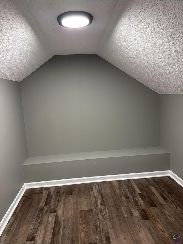 4211 Cyndy Jo Cir, Macon, GA 31216 - additional living space featuring a textured ceiling, dark wood-style floors, baseboards, and lofted ceiling