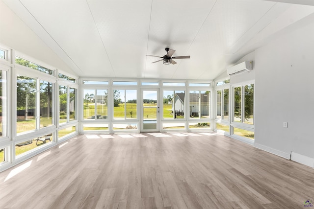 465 Pitts Rd, Hawkinsville, GA 31036 - unfurnished sunroom with ceiling fan, healthy amount of natural light, a wall mounted air conditioner, and vaulted ceiling