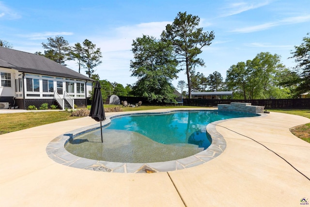 465 Pitts Rd, Hawkinsville, GA 31036 - view of swimming pool with a sunroom, a patio, and stairway
