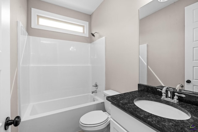 full bathroom featuring toilet, vanity, and bathing tub / shower combination