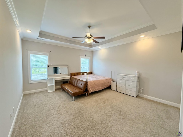 907 Adirondac Way, Bonaire, GA 31005 - bedroom featuring a raised ceiling, ornamental molding, carpet flooring, baseboards, and ceiling fan