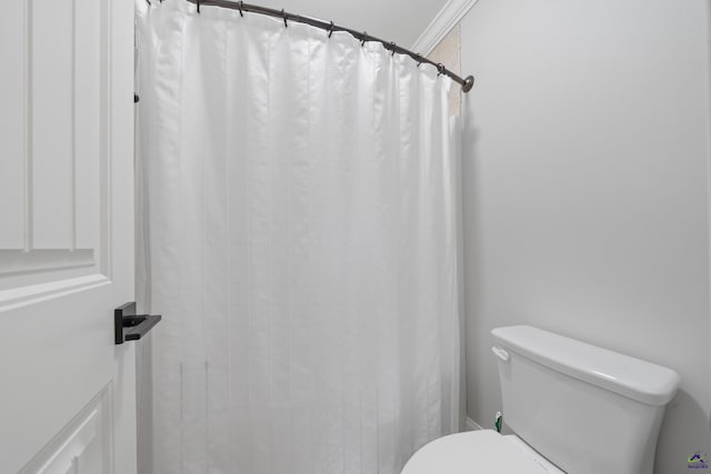 bathroom featuring toilet and a shower with shower curtain